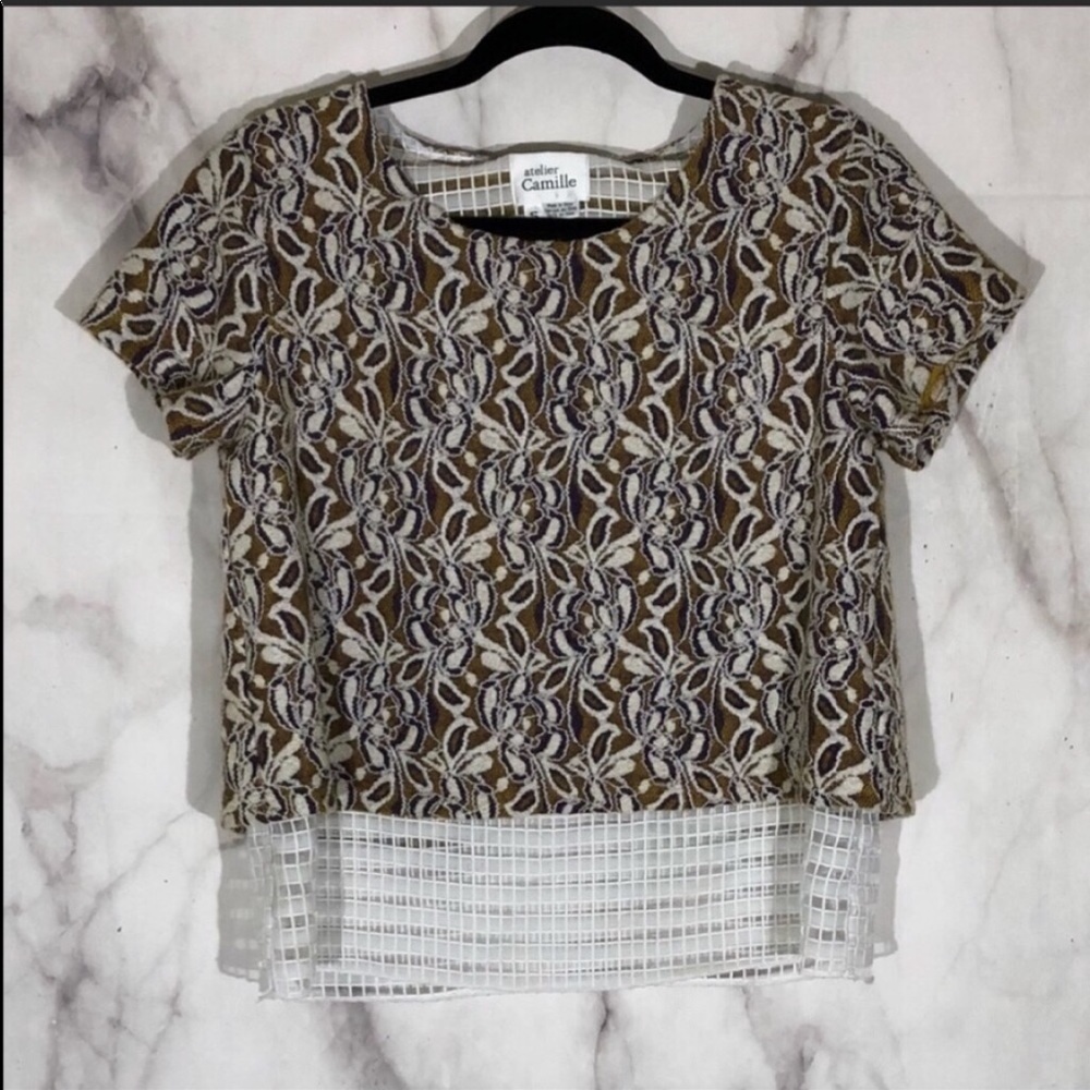Anthropologie Brown and Cream Lace Blouse